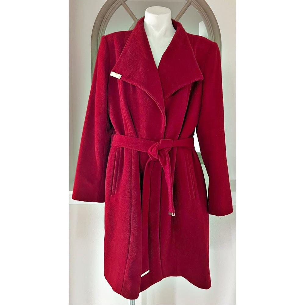 Michael Kors Asymmetric Belted Wrap Coat in Red, Size XL EXCELLENT!